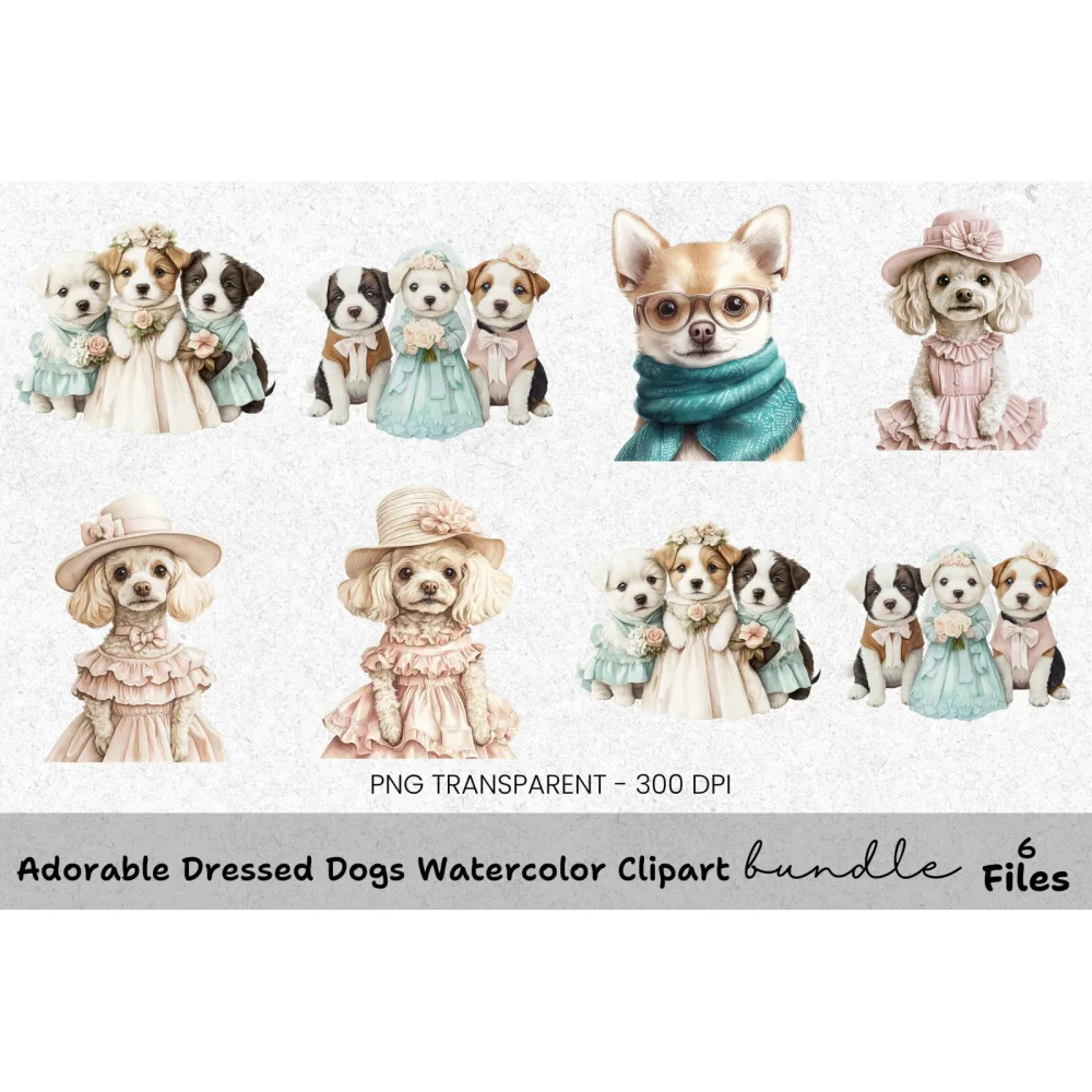 Adorable Dressed Dogs Clipart Bundle