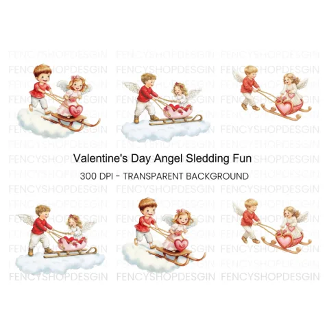 Cute Valentine Angels Sleigh Clipart Bundle