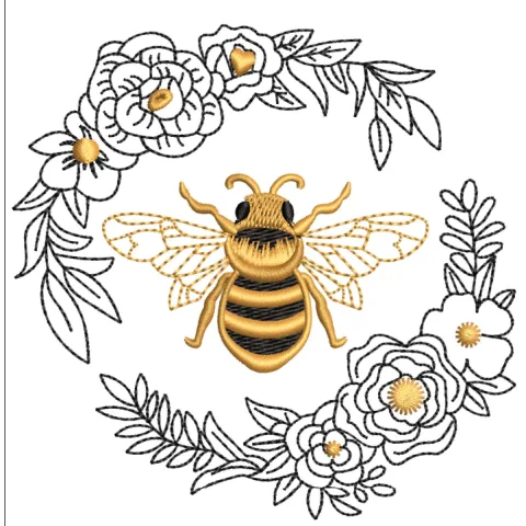 Bee With Flower Embroidery Design