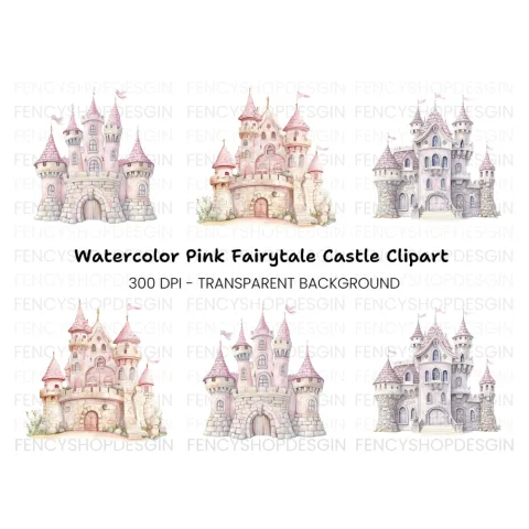 Pink Princess Castle Clipart Bundle