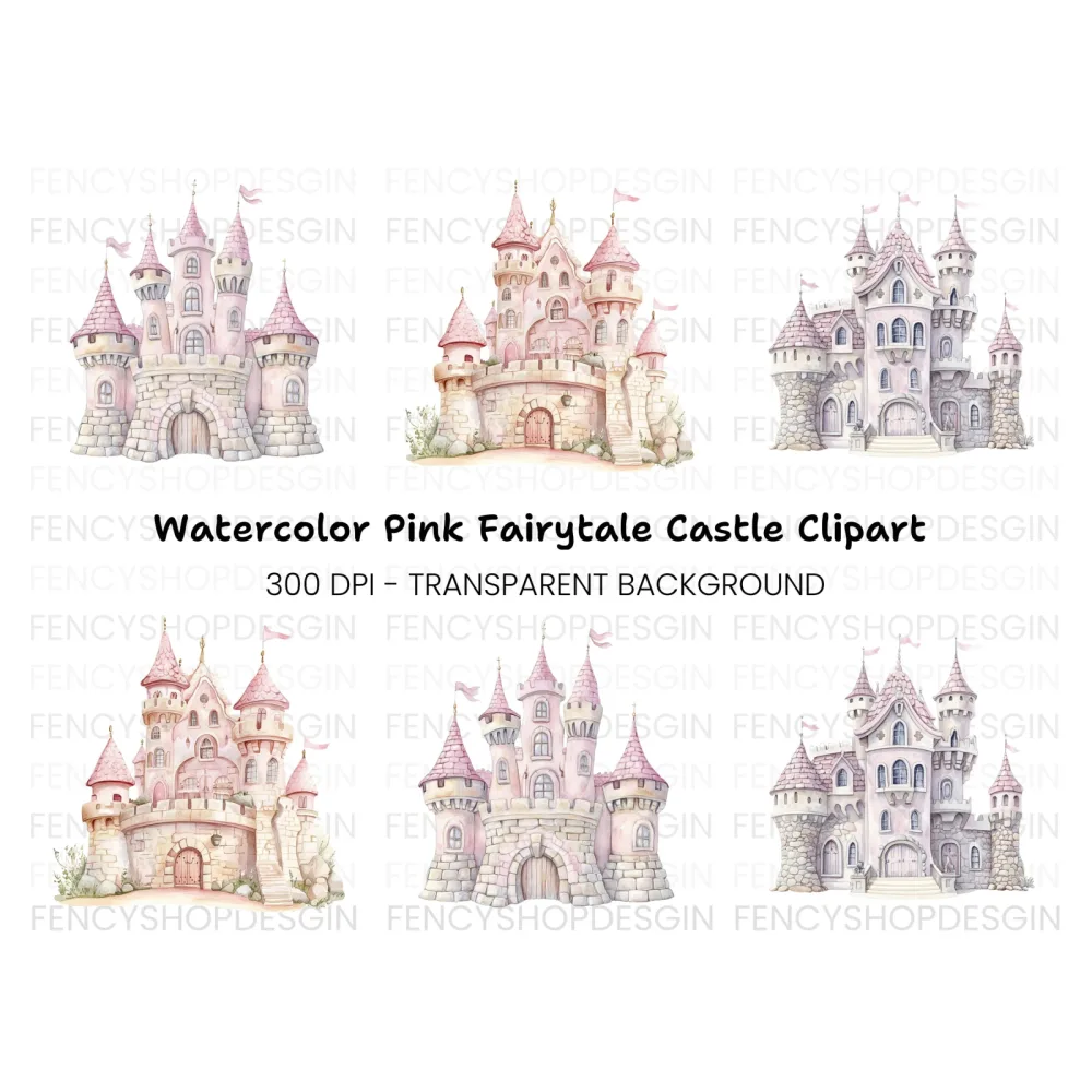 Pink Princess Castle Clipart Bundle
