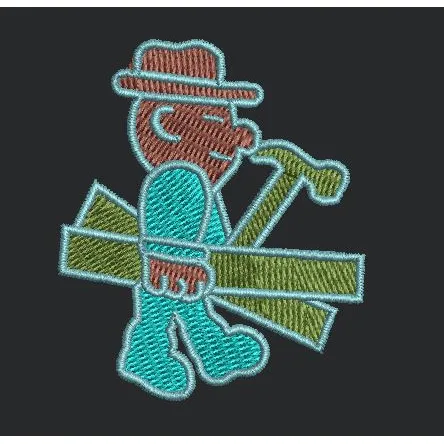 Cartoon Worker Carrying Lumber and a Tool Embroidery Design