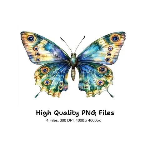 Green and Blue Butterfly Clipart Bundle