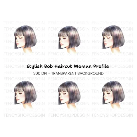 Stylish Bob Haircut Woman Clipart Bundle