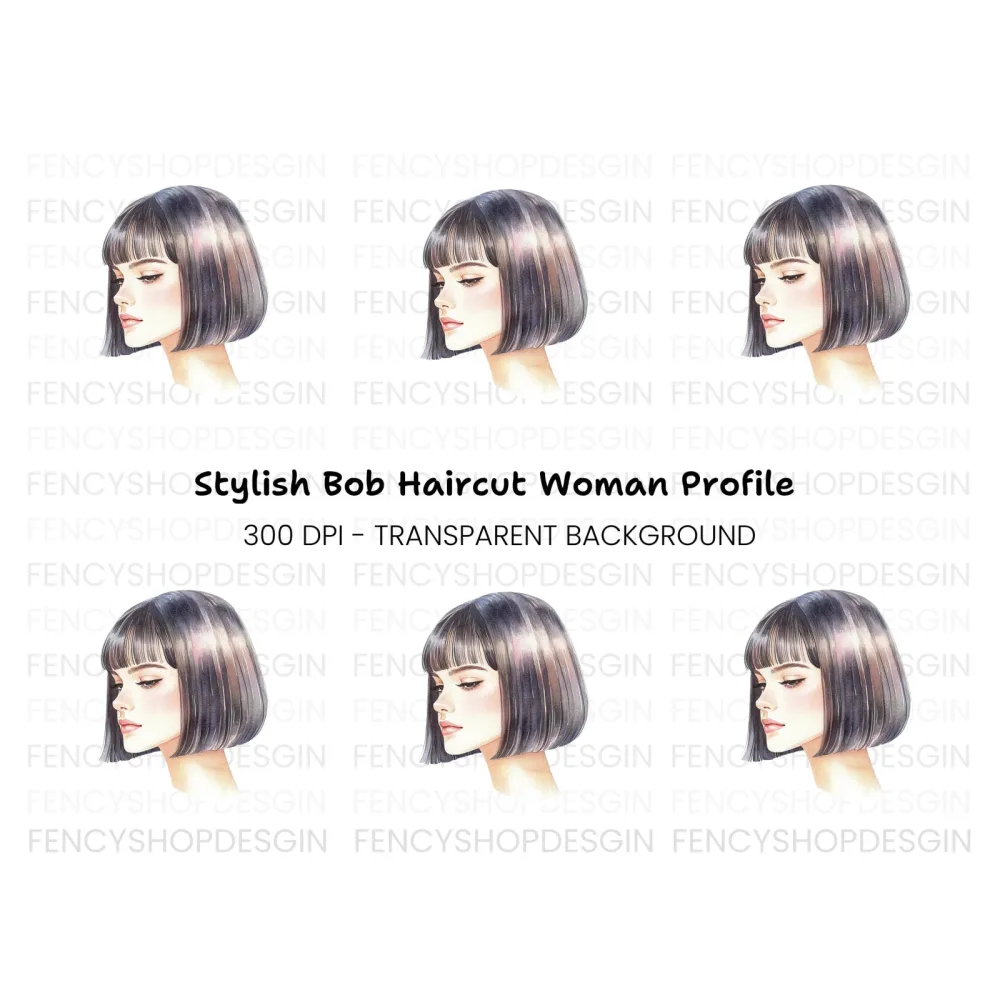 Stylish Bob Haircut Woman Clipart Bundle