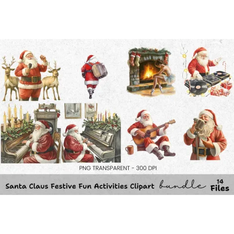 Rockstar Santa & Cozy Christmas Scene Clipart Bundle