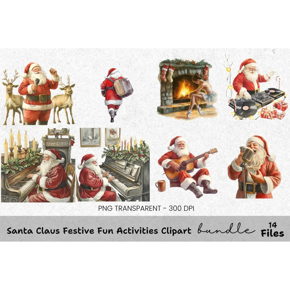 Rockstar Santa & Cozy Christmas Scene Clipart Bundle
