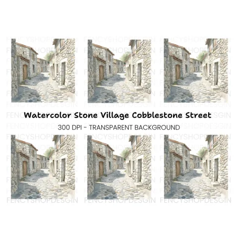 Stone Village Alleyway Clipart Bundle