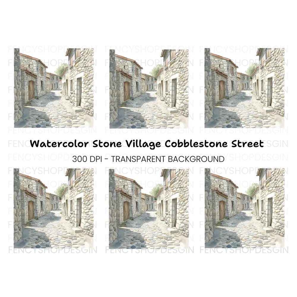 Stone Village Alleyway Clipart Bundle