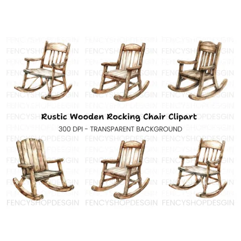 Rustic Wooden Rocking Chair Clipart Bundle