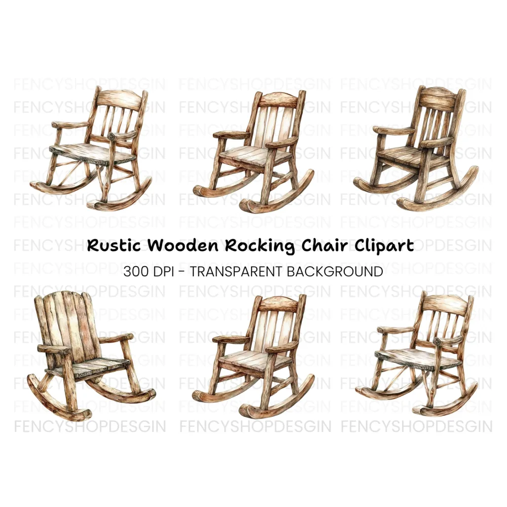 Rustic Wooden Rocking Chair Clipart Bundle