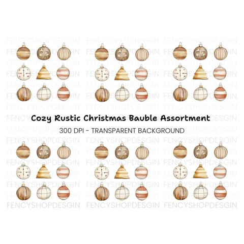 Rustic Christmas Ornaments Clipart Bundle