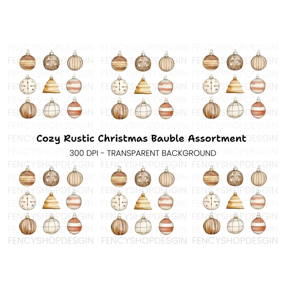 Rustic Christmas Ornaments Clipart Bundle