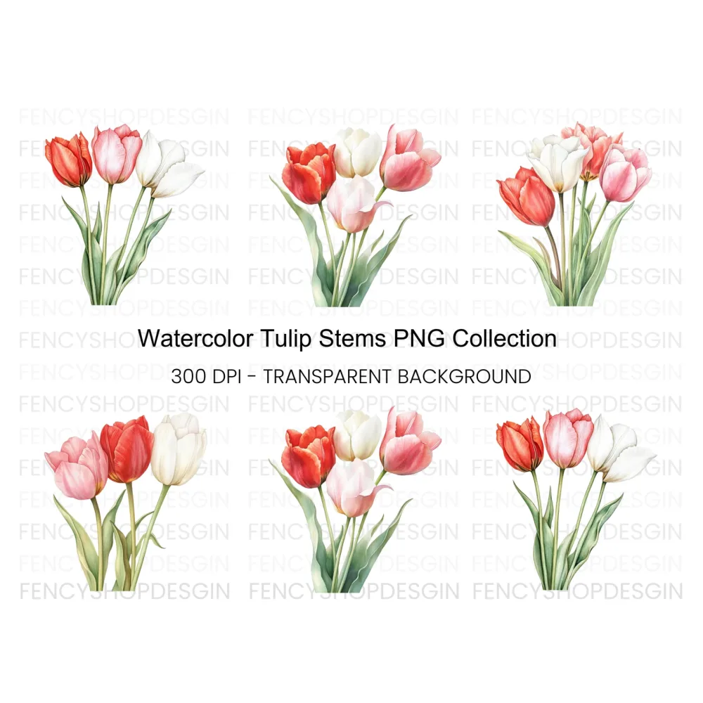 Elegant Pink and Red Tulip Clipart Bundle