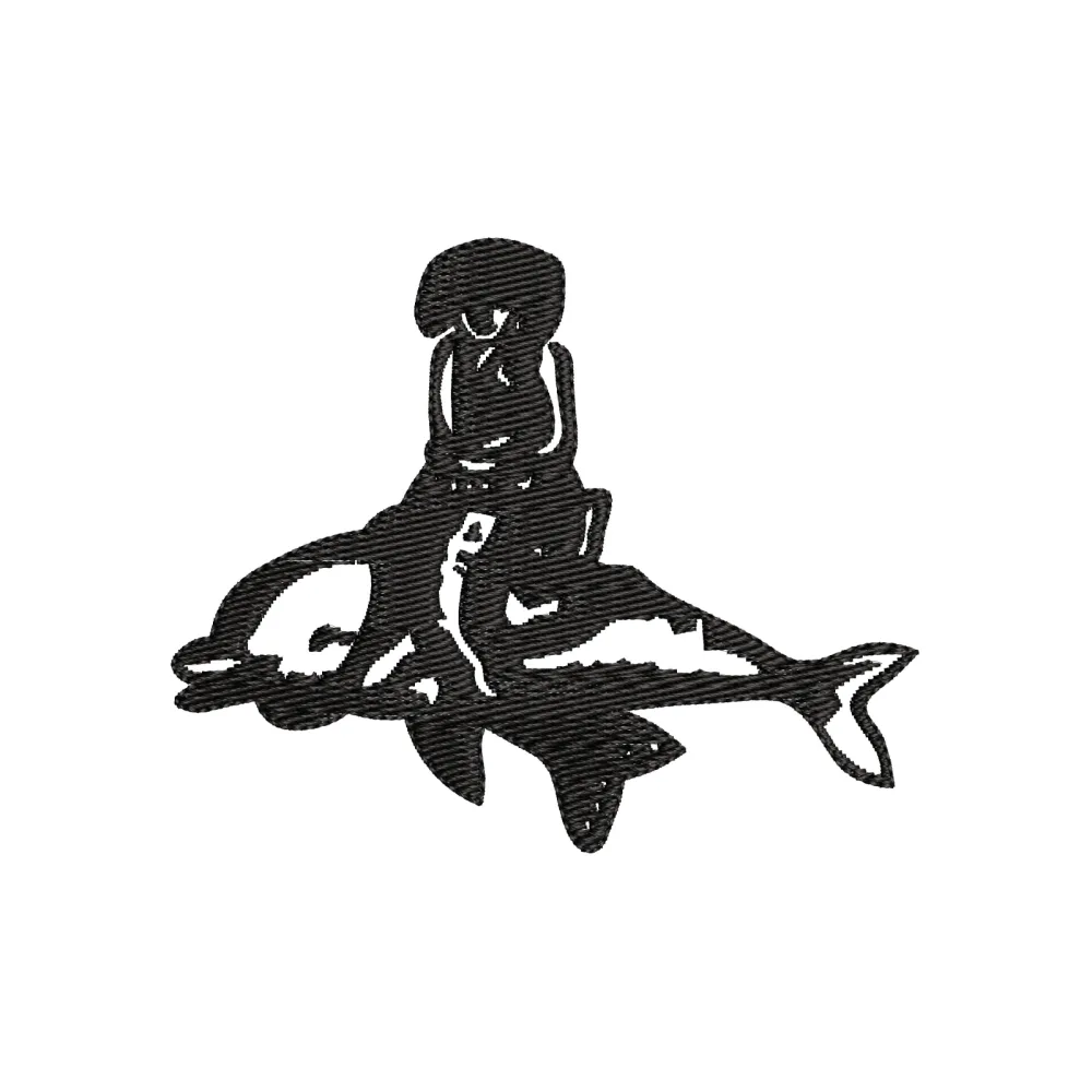 Fish Rider Embroidery Design