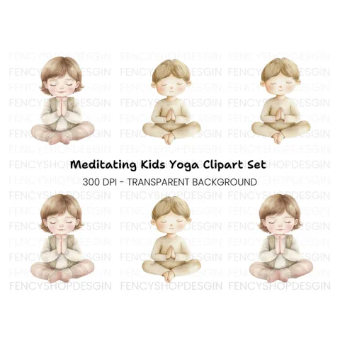 Kids Yoga and Meditation Clipart Bundle