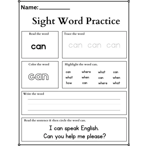 Sight Word Practice Tracing Worksheets