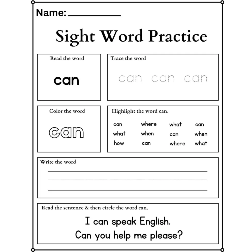 Sight Word Practice Tracing Worksheets
