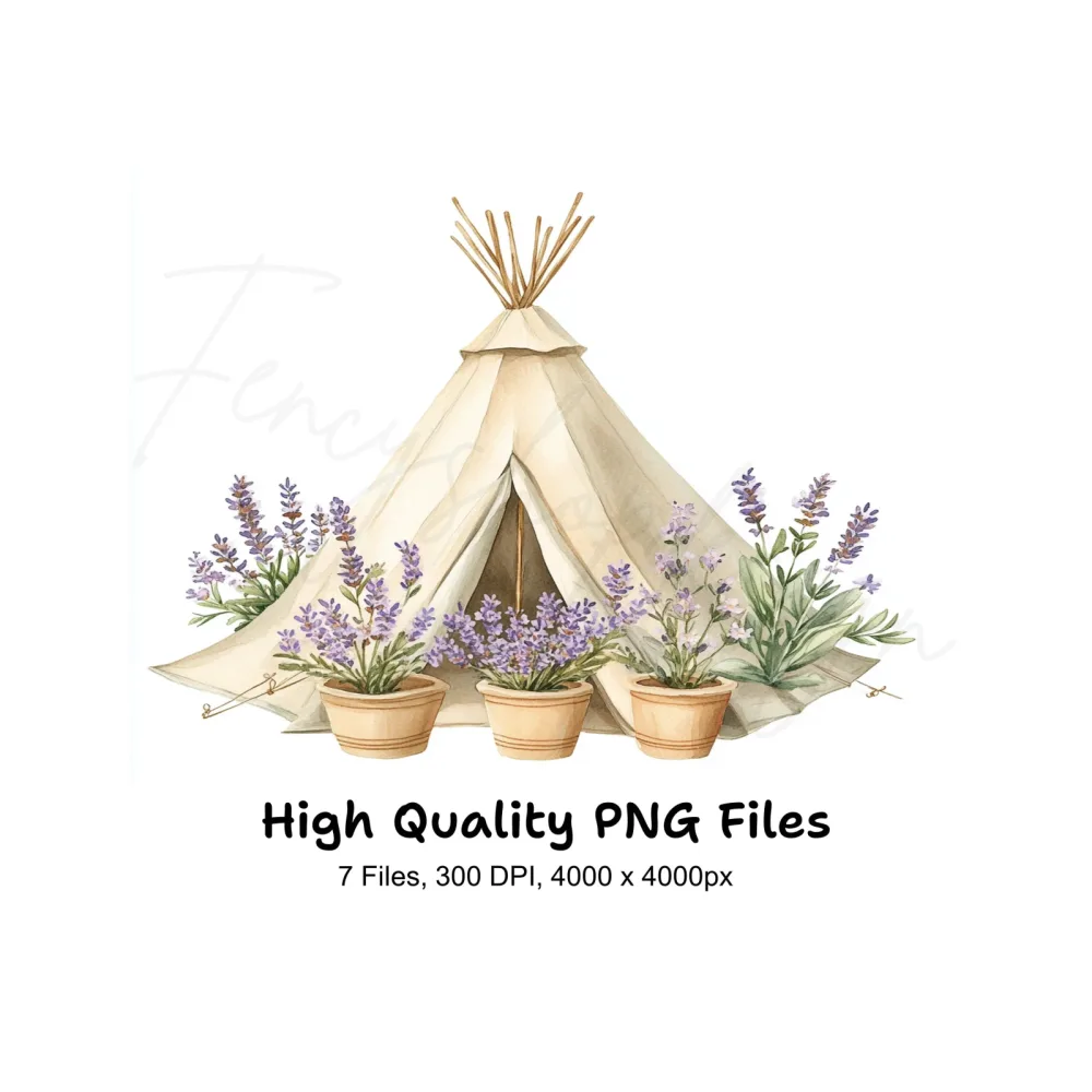 Boho Teepee Lavender Clipart Bundle