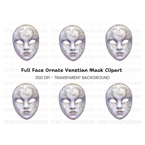 Elegant White Gold Masquerade Mask Clipart Bundle