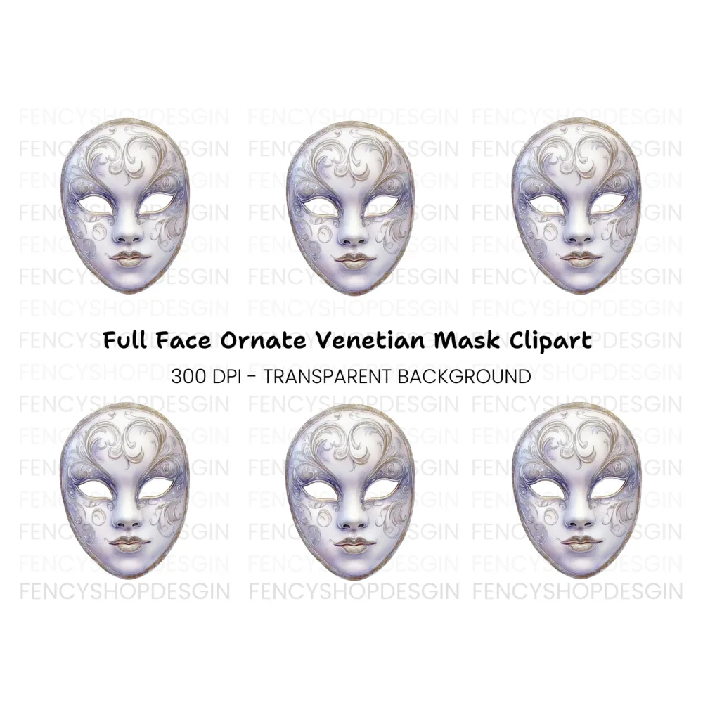 Elegant White Gold Masquerade Mask Clipart Bundle