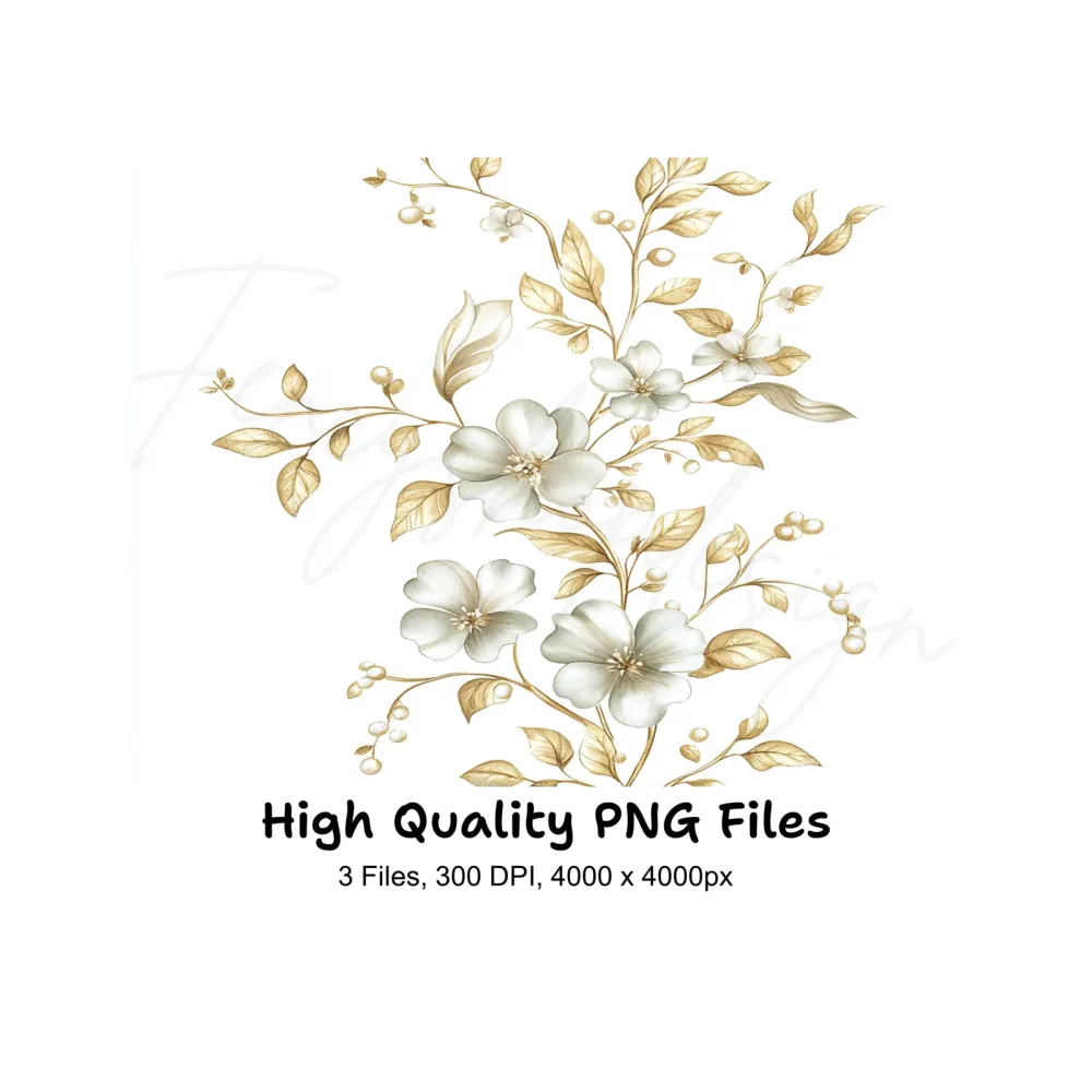 Delicate Golden Floral Clipart Bundle