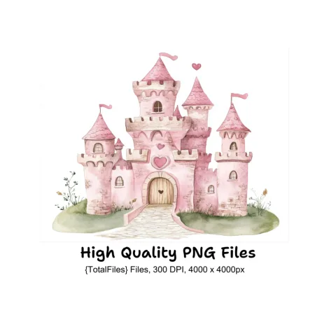 Enchanted Pink Castle Clipart Bundle