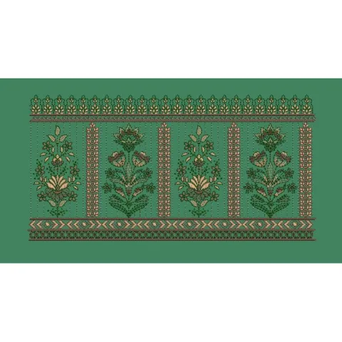 Paneled Floral Shrub Border Embroidery Design