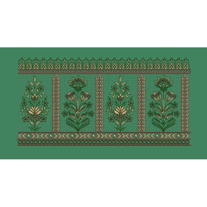 Paneled Floral Shrub Border Embroidery Design