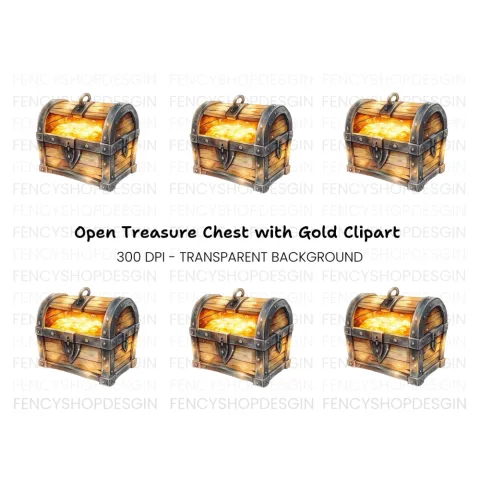 Open Treasure Chest Gold Clipart Bundle