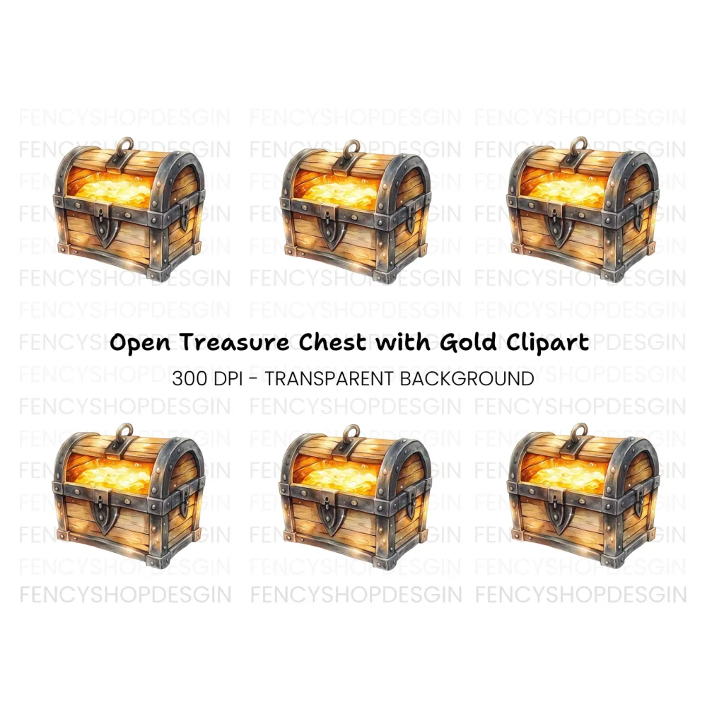 Open Treasure Chest Gold Clipart Bundle
