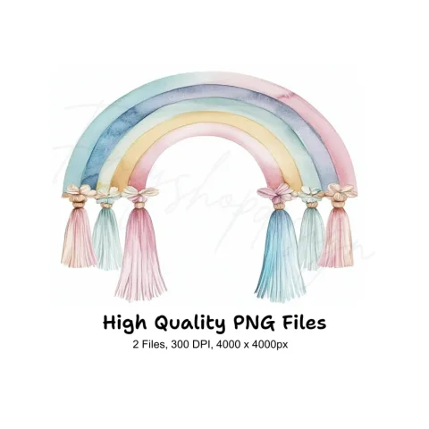 Pastel Rainbow Tassels Clipart Bundle