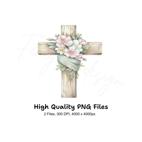 Floral Wooden Crosses Clipart Bundle