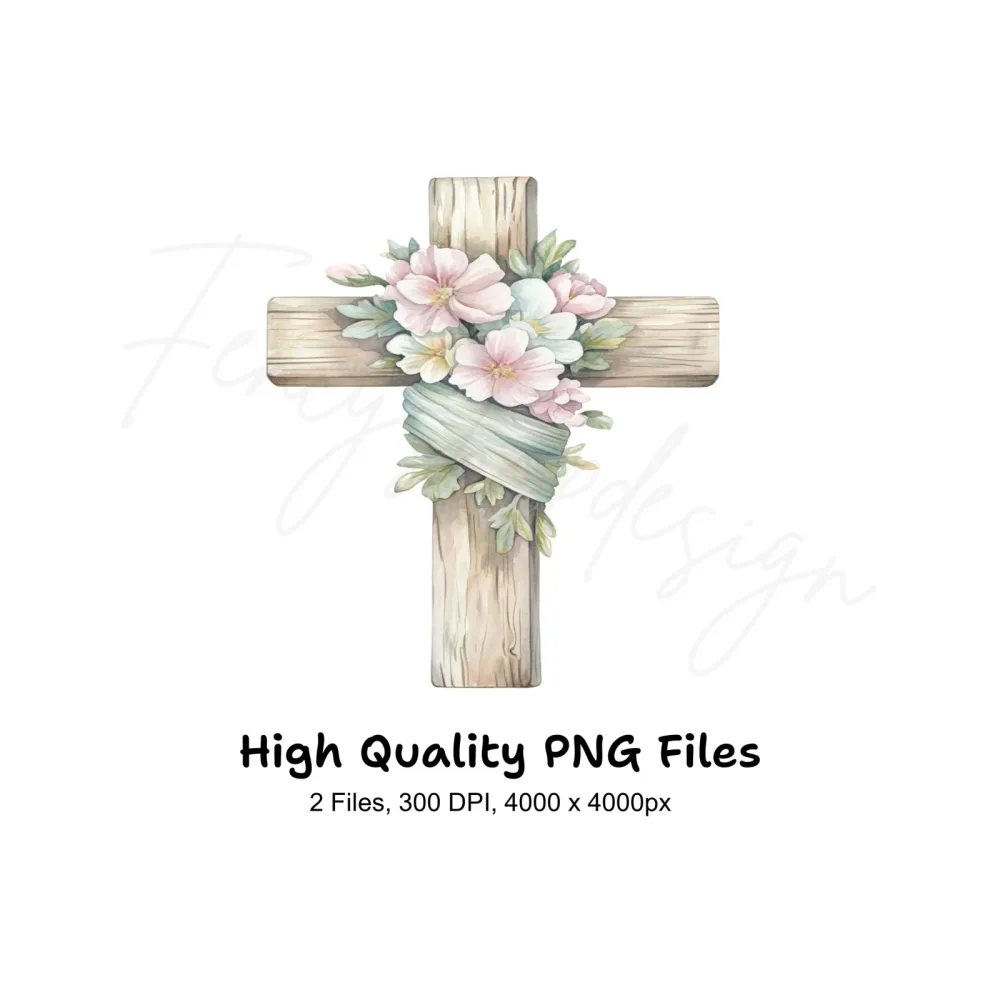 Floral Wooden Crosses Clipart Bundle