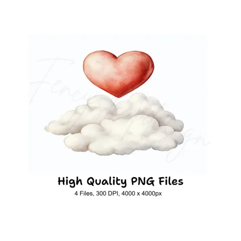 Heart on Cloud Clipart Bundle