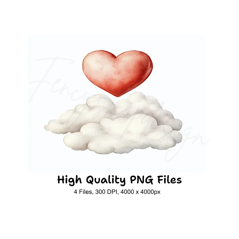 Heart on Cloud Clipart Bundle