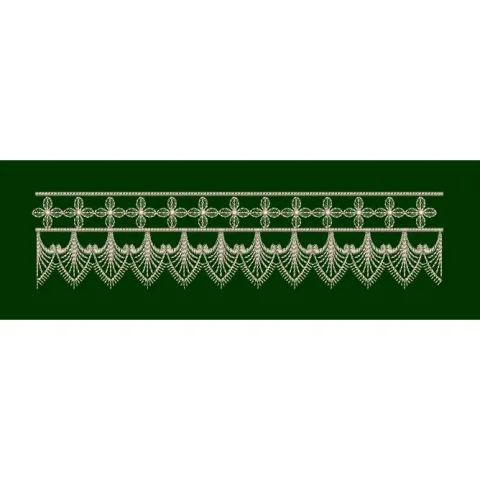 Emerald White Jhalar Swag Border - Dark Green & Silver White Embroidery Design