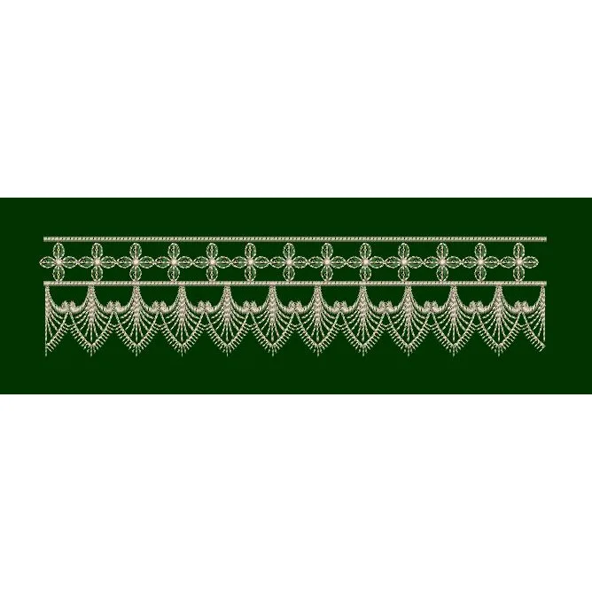 Emerald White Jhalar Swag Border - Dark Green & Silver White Embroidery Design