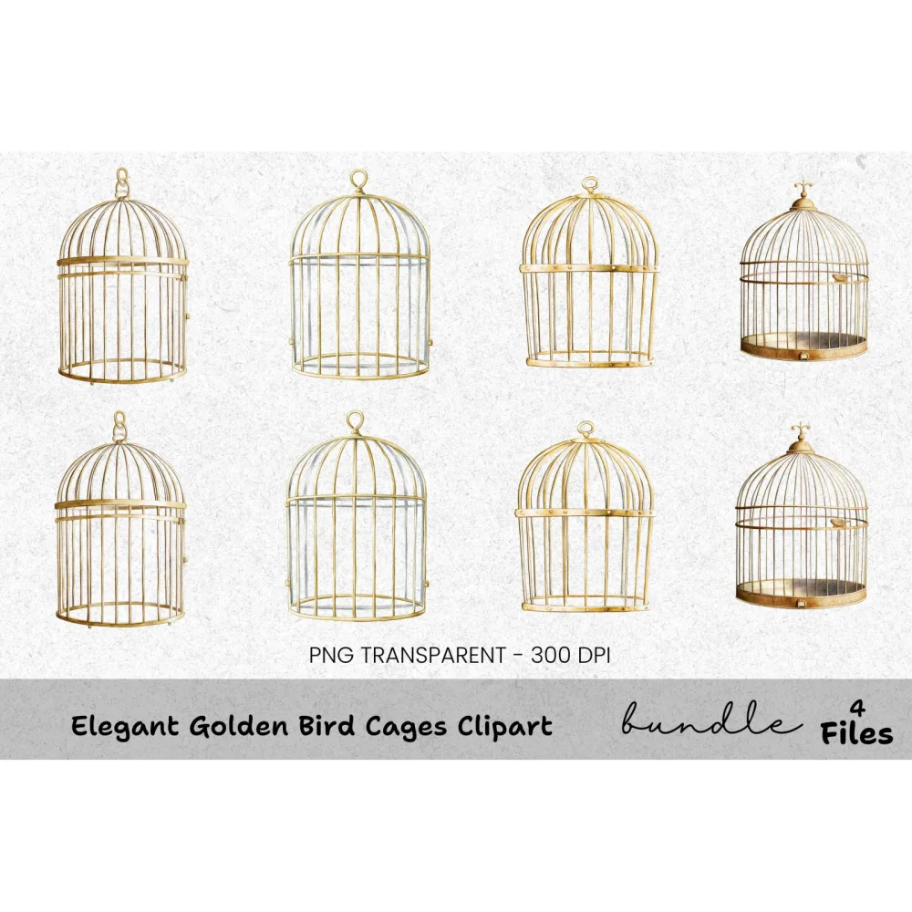 Elegant Golden Bird Cages Clipart Bundle