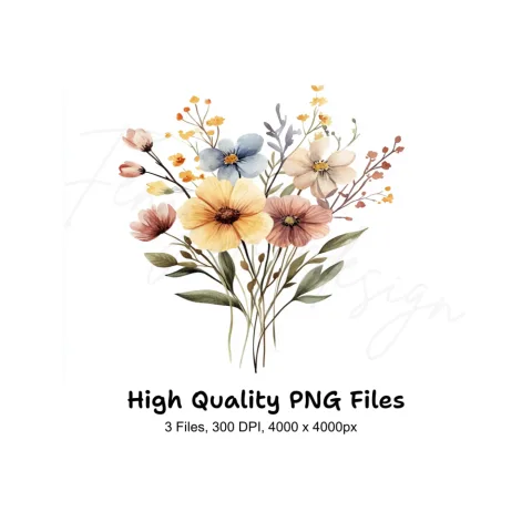 Delicate Wildflower Bouquet Illustrations Clipart Bundle