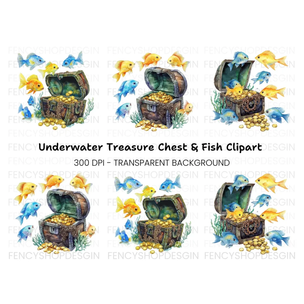 Treasure Chest Fish Clipart Bundle