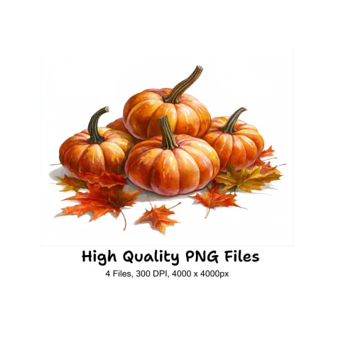 Autumn Pumpkin and Leaves Clipart Bundle