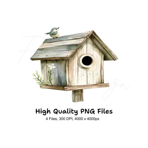 Rustic Birdhouse Clipart Bundle