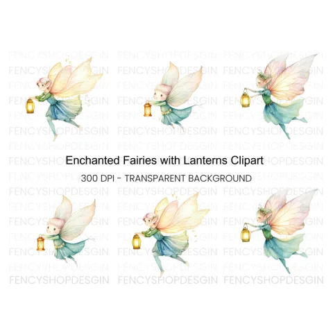 Whimsical Fairies with Lanterns Clipart Bundle