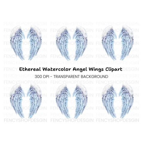 White and Blue Feathered Wings Clipart Bundle