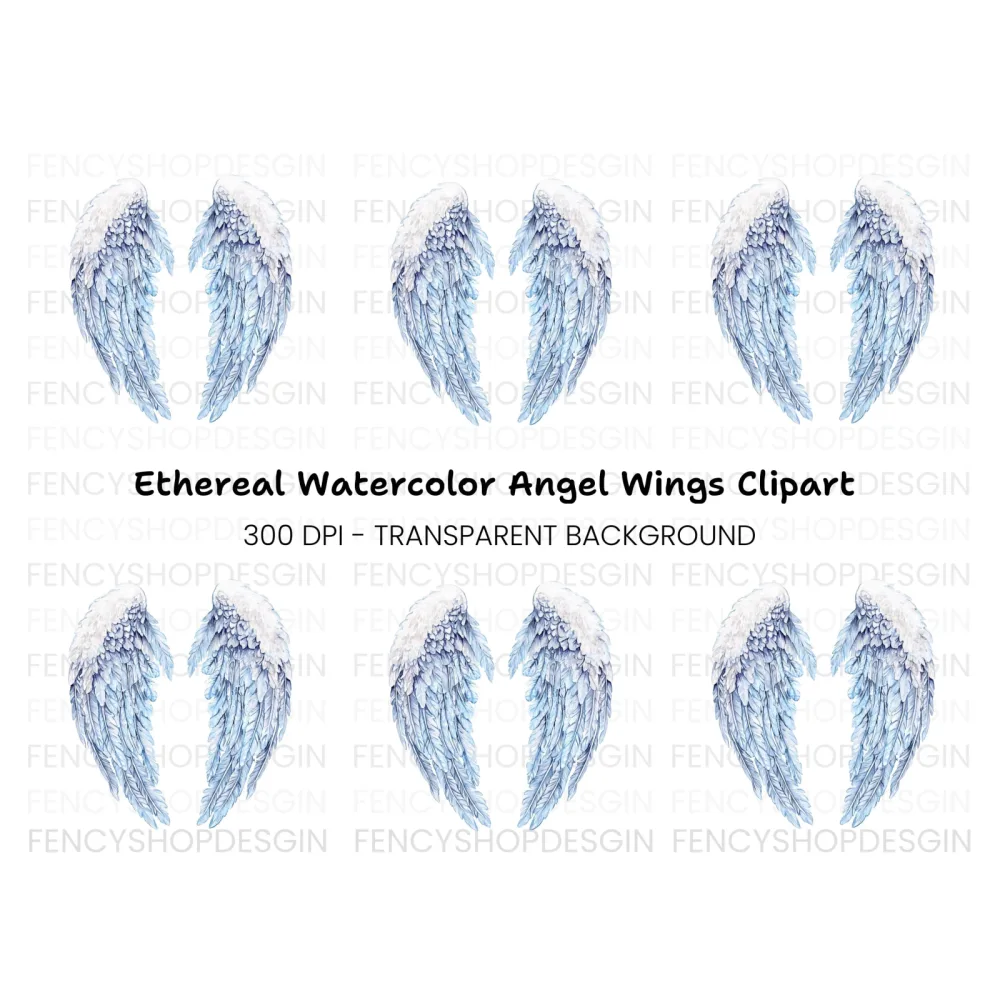 White and Blue Feathered Wings Clipart Bundle