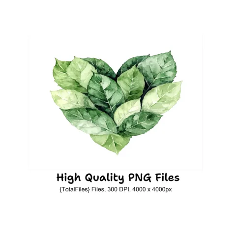 Green Leaves Heart Clipart Bundle