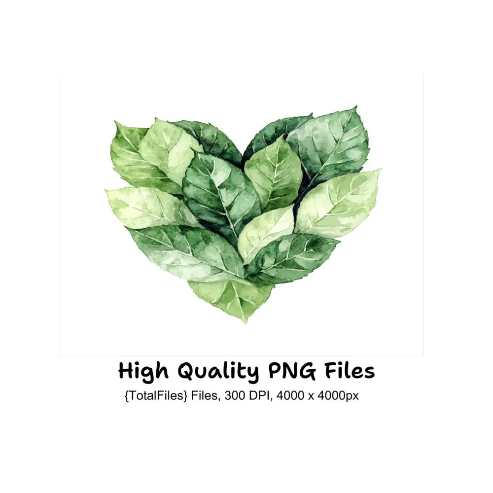 Green Leaves Heart Clipart Bundle