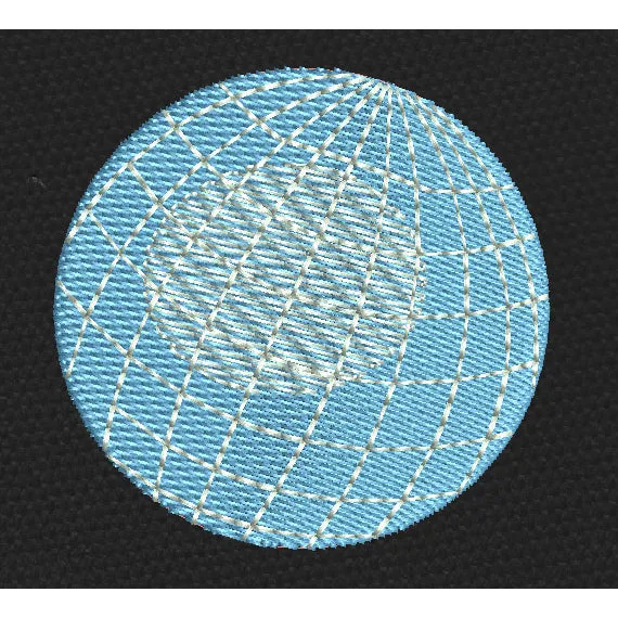 Grid Globe Blue Embroidery Design