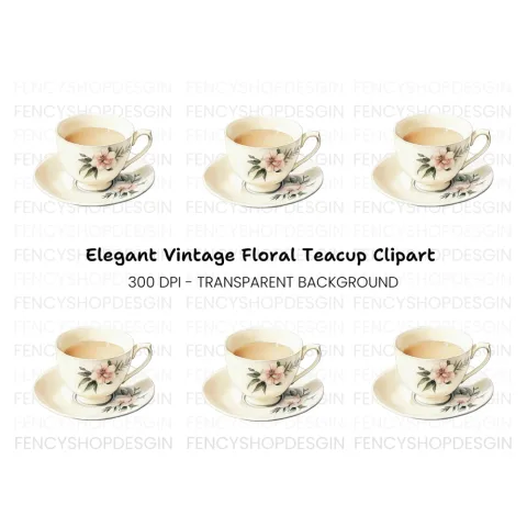Elegant Floral Teacup Clipart Bundle